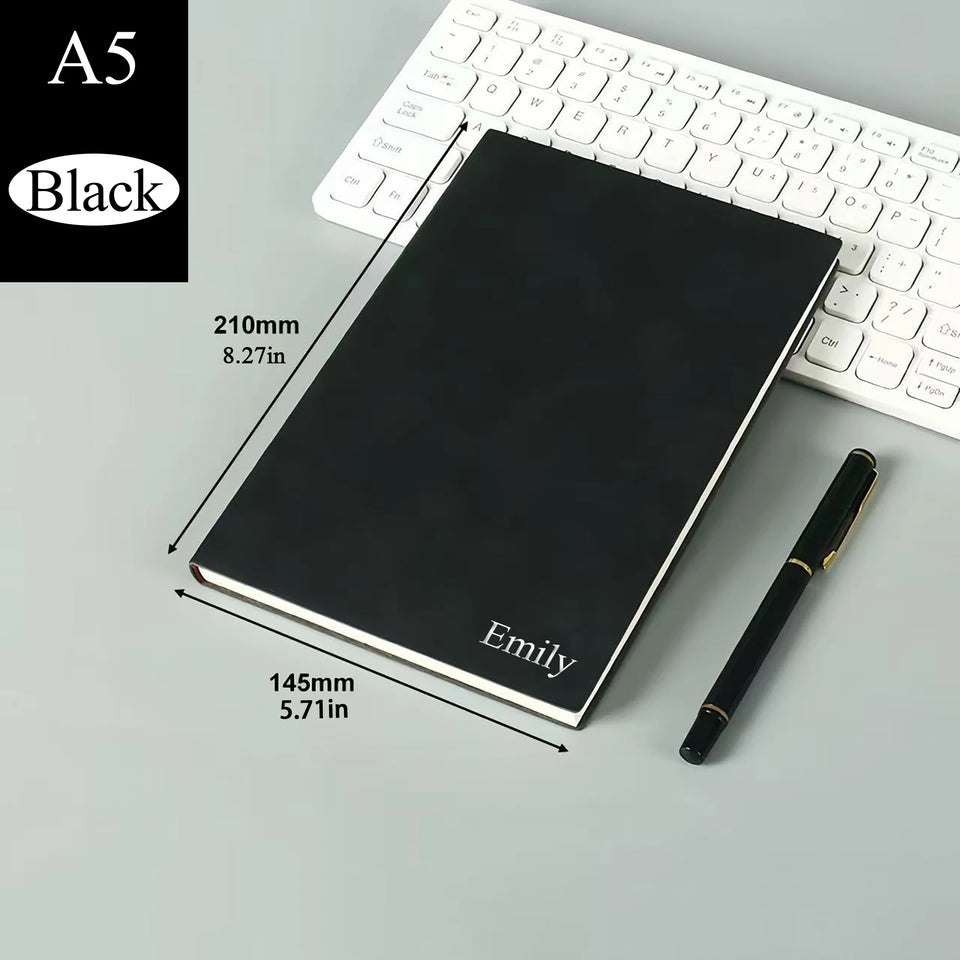 Personalized Custom NoteBook 3D Silvery Engraving Name Minimalist Notebook Faux Leather A5 Soft Cover with Bookmarks