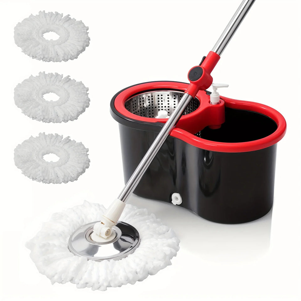 Heavy Duty Spin Mop and Bucket Set 360° Rotating Floor Cleaner with 3 Microfiber Mop Heads Adjustable Handle