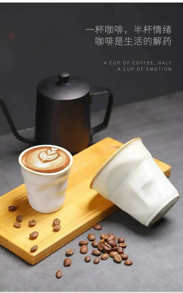 Coarse Pottery Coffee Cup   Hand Kneaded Pleated Cup Ceramic Latte Cup Espresso Cup Afternoon Tea Cup Vintage Cup