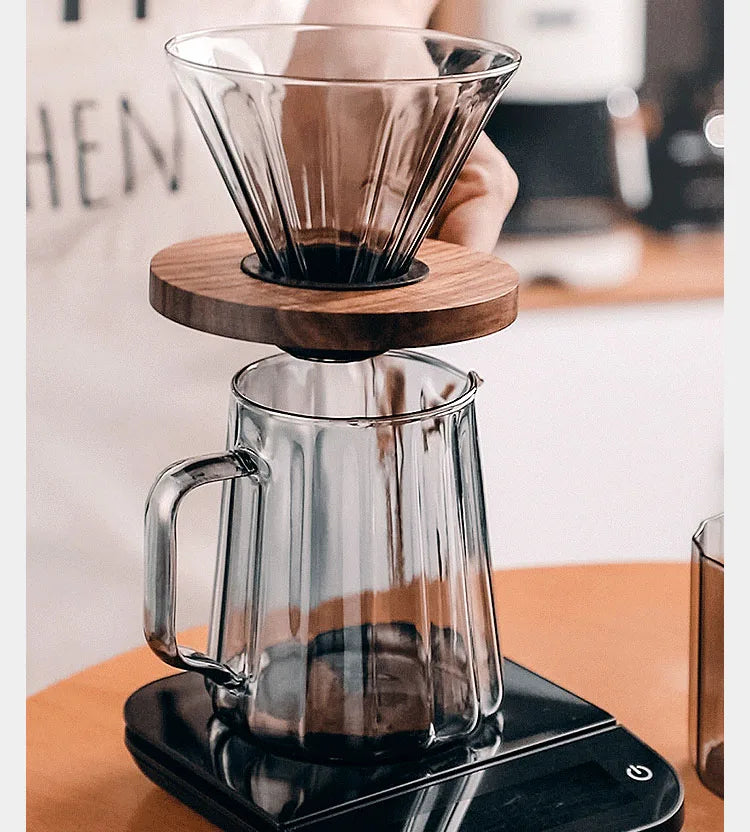 Household Coffee Maker Advanced Grey Glass Hand-brewed Coffee Drip Filter Cup Wood Pallet Sharing Pot Coffeeware Accessories