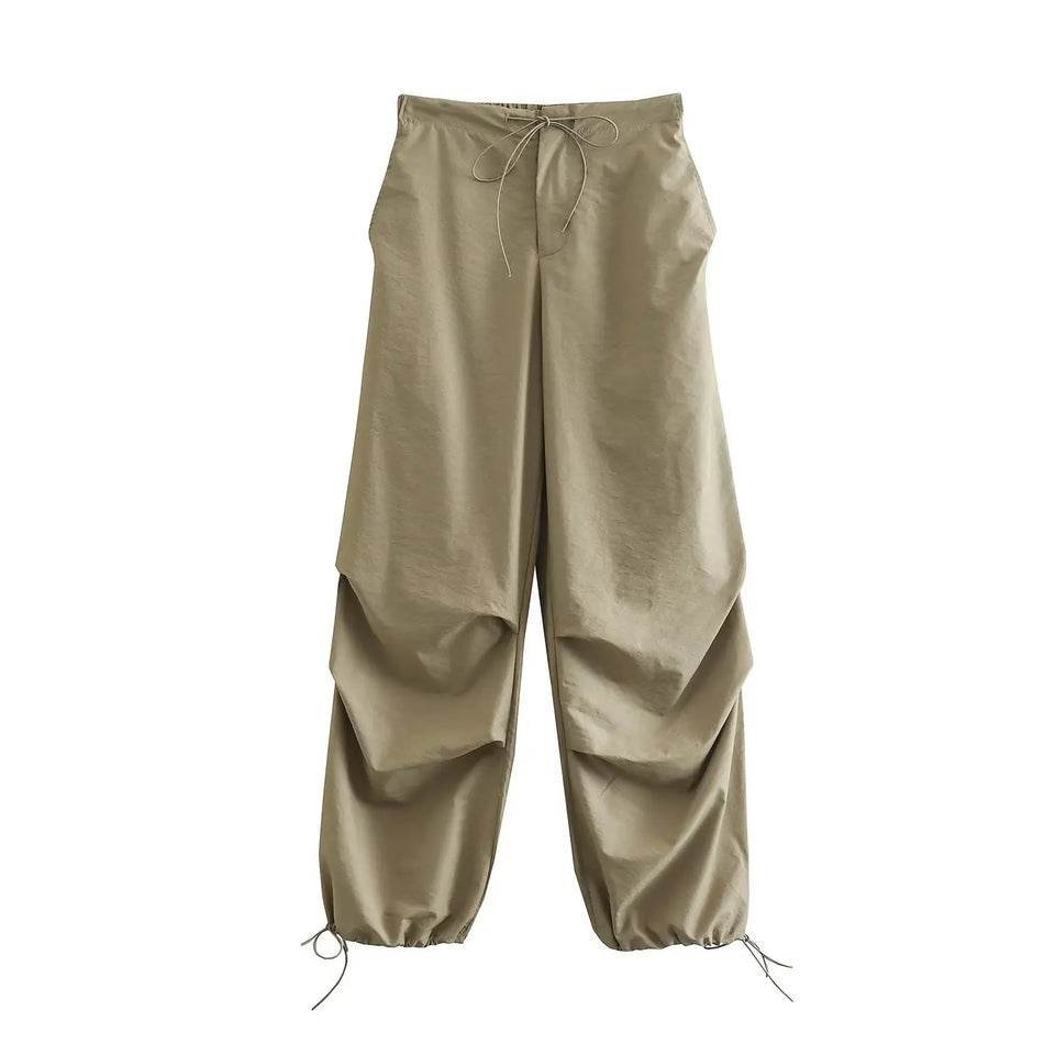 Willshela Women Fashion Parachute Cargo Pants Vintage Jogging Trousers High Elastic Waist Female Chic Lady Boot Cut