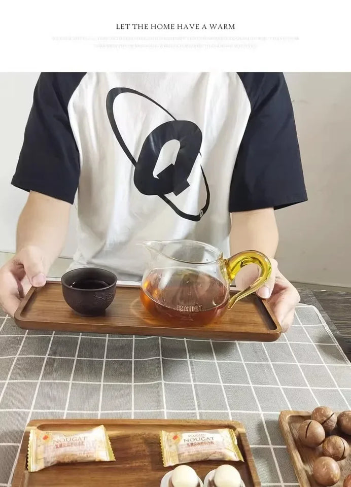 Acacia Wood Coffee Tray Rectangular Food Cup Trays Decorative Wood Plate Dessert Candy Acacia Wood Gongfu Tea Tray