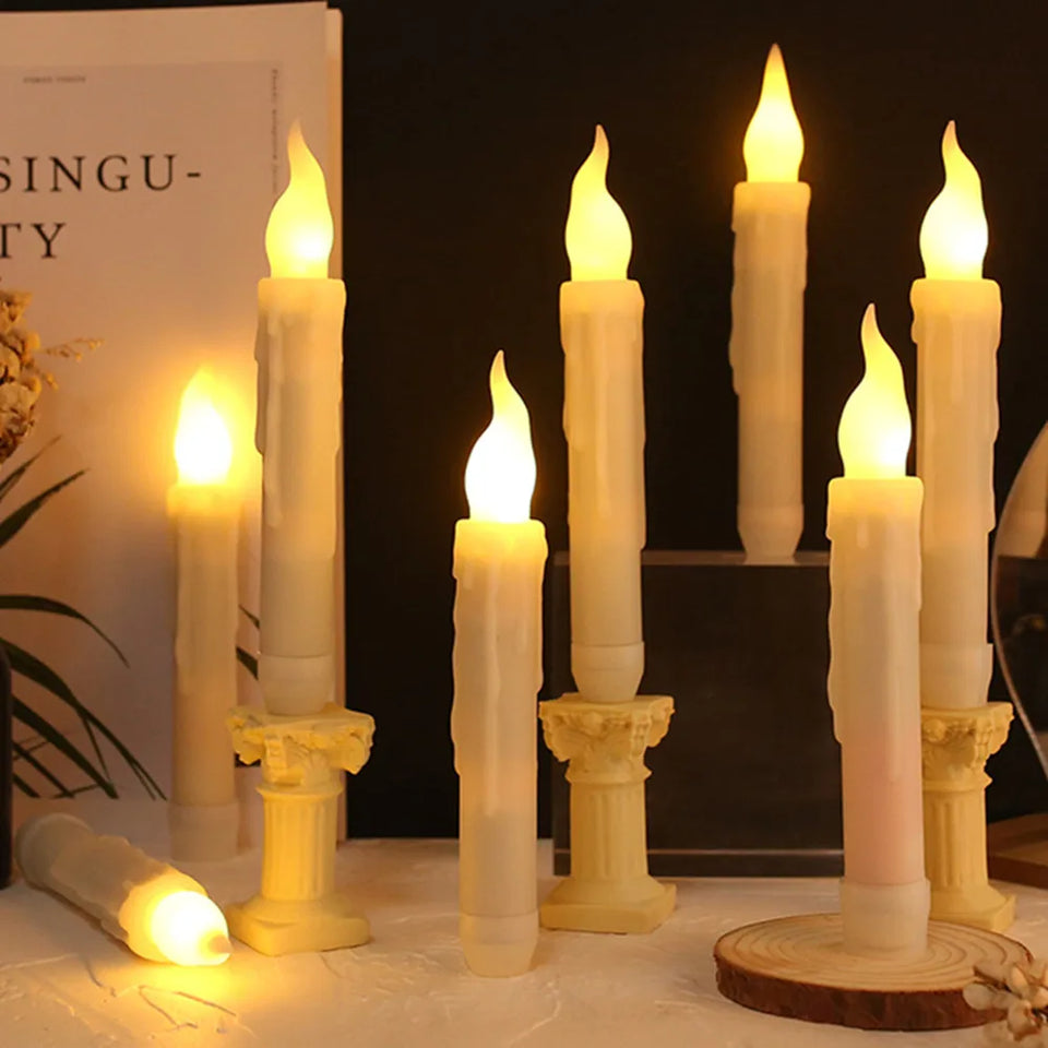 LED Flameless Taper Candles 6.5/11" Battery Operated Fake Flickering Candlesticks Electric Long Candles for Wedding Home Decor