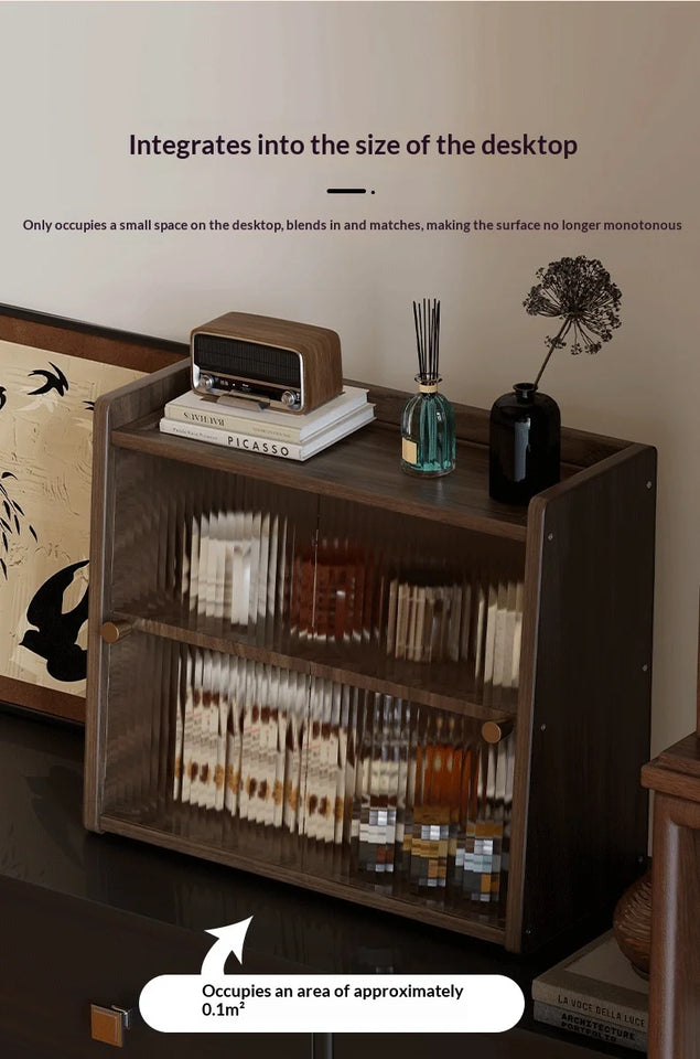 Walnut Wood Living Room Cabinet Storage Dresser Drawer Display Cabinet TV Stand Sideboard Organizer Cup Rack Included Cabinet