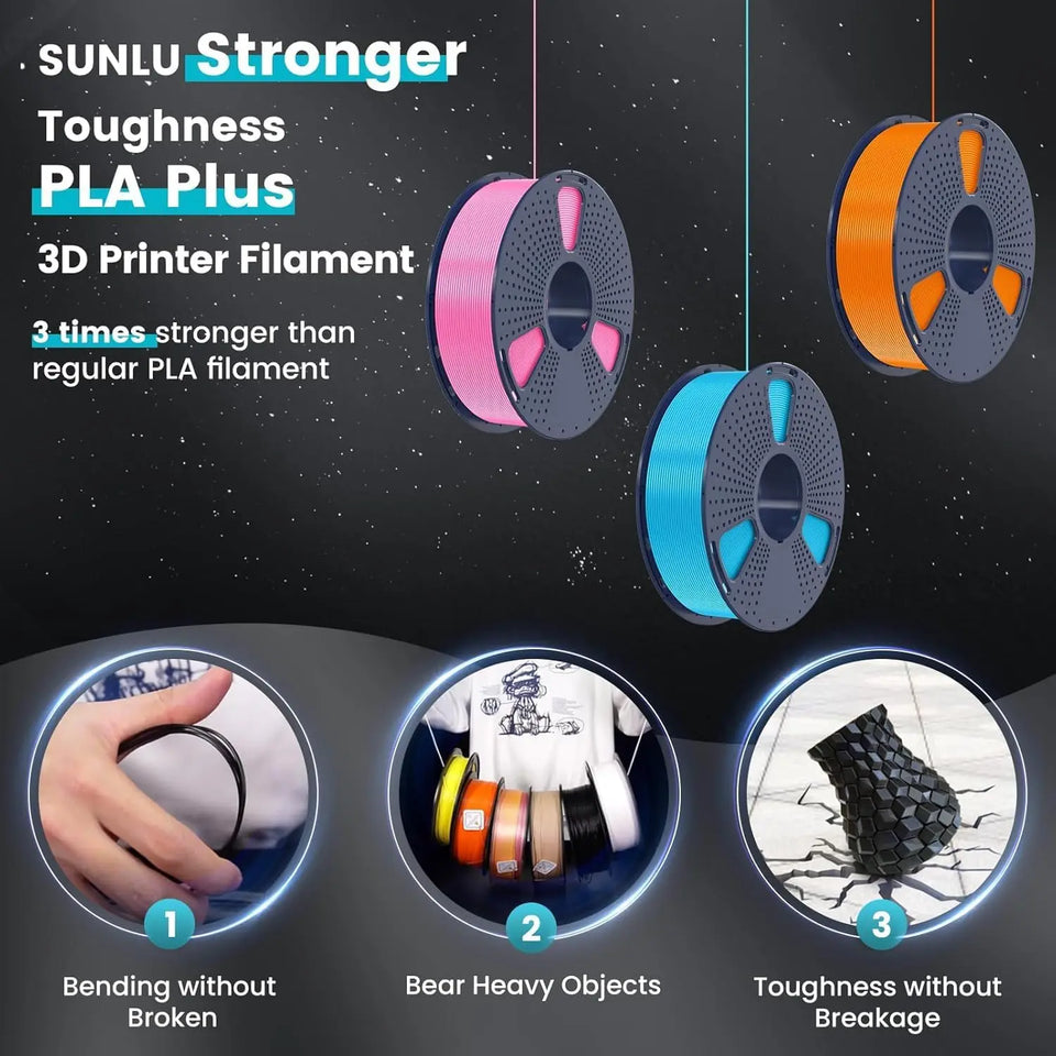 SUNLU Pla Plus 3D Filament 1.75mm Good Toughness Multicolor Neatly Wound PLA+ Filaments for FDM 3D Printing Materials 5KG
