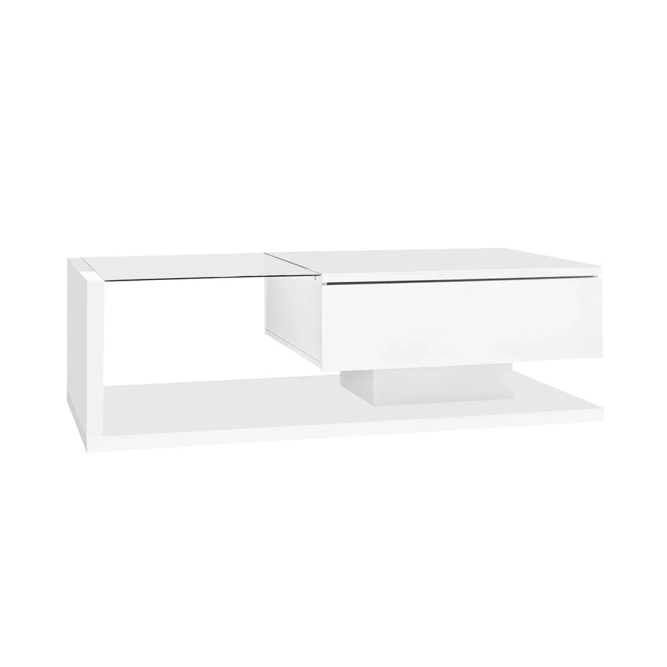 Rosahqnda coffee table side tables coffee table tables with glass and LED effect, high gloss white