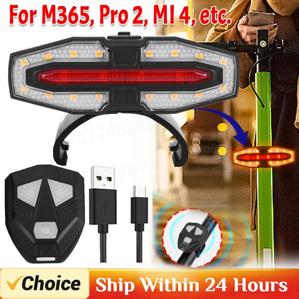 Electric Scooter Turning Signal Tail Light USB Rechargable with Remote Control Warning Lamp LED Waterproof for M365 Pro 2 MI 4