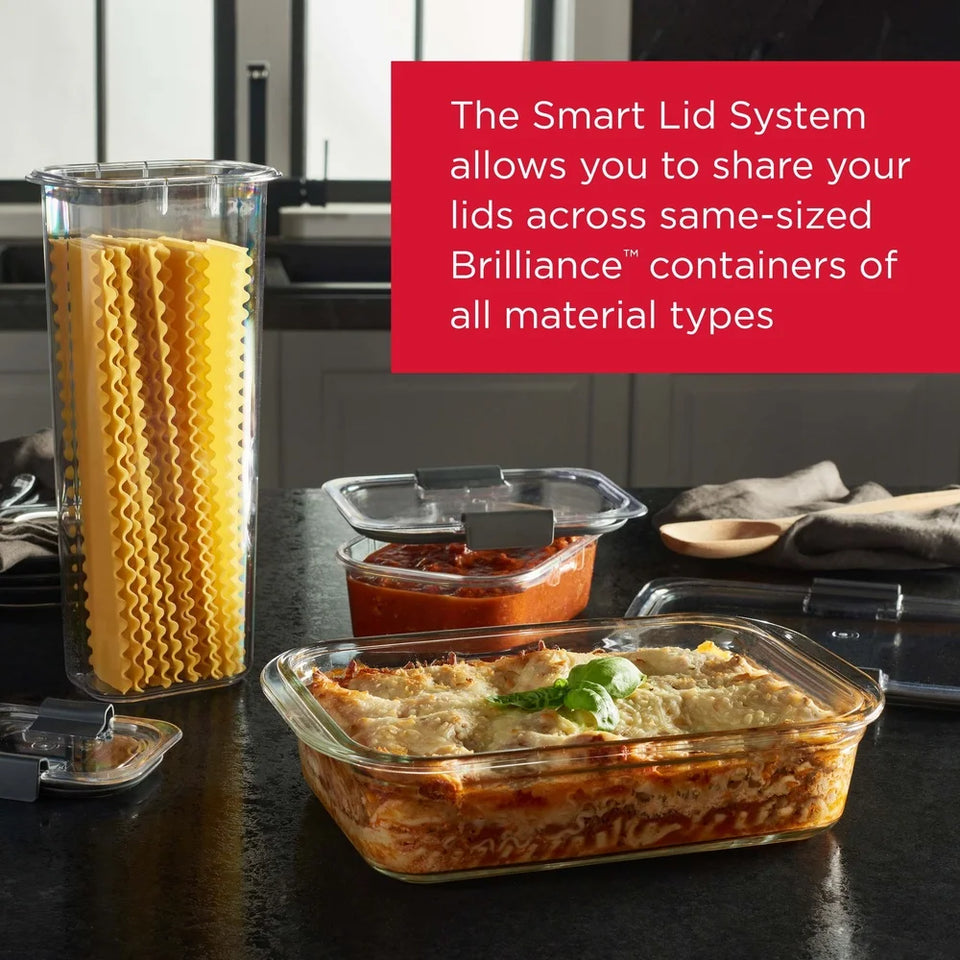 Brilliance Glass Food Storage Container 8-Cup Airtight Leak Proof BPA Free Oven Microwave Dishwasher Safe Perfect Organization