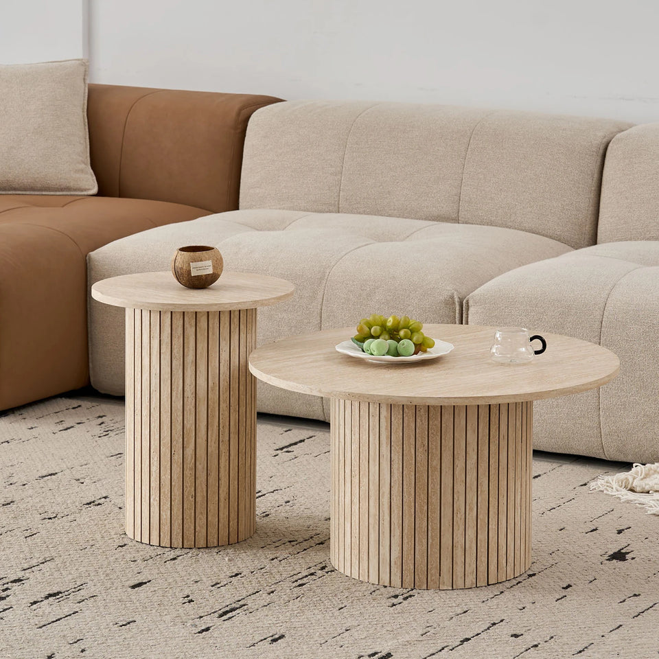 Set of 2 Nordic Style Wooden Round Coffee Table Set, Wooden Nesting Coffee Table, for Living Room/Bedroom Furniture