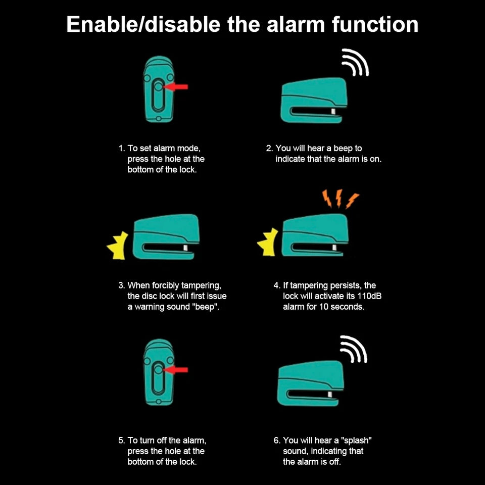 Bicycle Alarm Disc Brake Electric Lock Anti Theft Motorcycle Alarm Brake Rotor Padlock Waterproof Motorcycle Bike Accessories