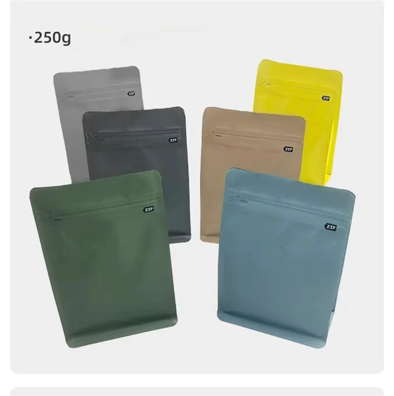 StoBag 20pcs 250g Color Matte Coffee Beans Bag Packaging with Valve Aluminum Sealed for Powder Nuts Storage Reusable Pouches