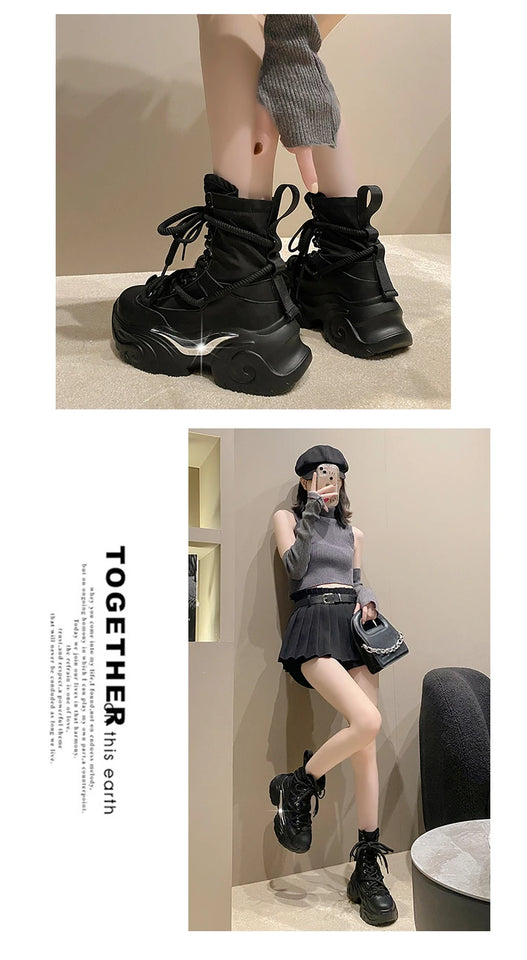 Women Ankle Boots Autumn Chunky Shoes Woman High Platform Breathable Sneakers 7.5CM Thick Sole Wedges Motorcycles Boots Winter
