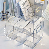 Convenient Clear Acrylic Bookends with Handle Desk Organizer Divided Book Stand Desktop Book Holder Student