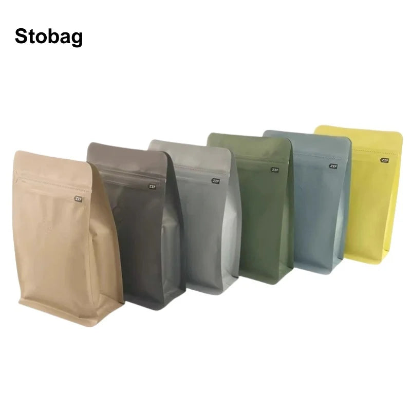 StoBag 20pcs 250g Color Matte Coffee Beans Bag Packaging with Valve Aluminum Sealed for Powder Nuts Storage Reusable Pouches
