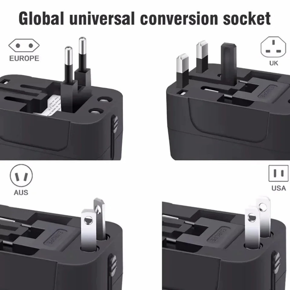 Universal Travel Adapter EU UK US AU AC Power Charger Adapter Global Conversion Plug Dual USB PD Port Travel Conversion Socket