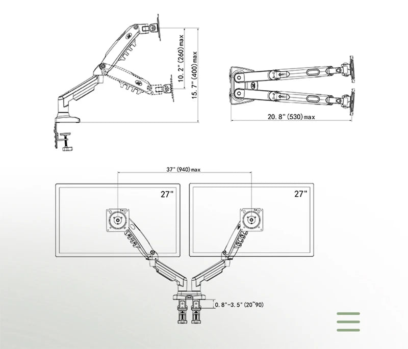 NB F160 Gas Spring 360 Degree Desktop 17"-27" Dual Monitor Holder Arm Full Motion Monitor Mount Bracket Load 2-9kg each