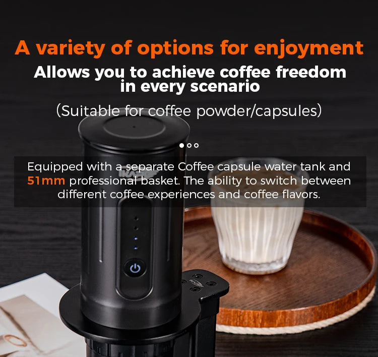 IKAPE Portable Coffee Machine Fit Capsules Ground Coffee Handheld Coffee Maker Manually For Camping Hiking No Heating Function