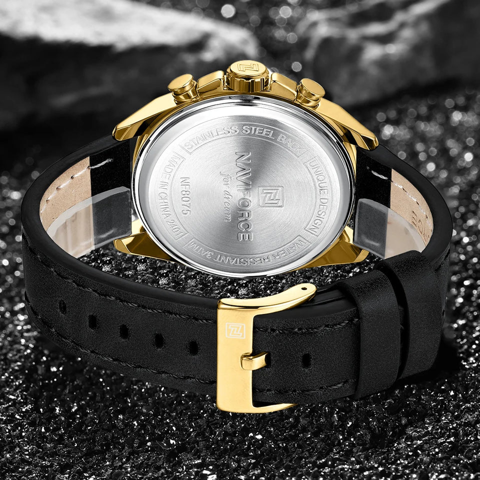 NAVIFORCE Waterproof Watches for Men Original Brand Luxury Leather Men's Quartz Wristwatch Fashion Military Chronograph Male