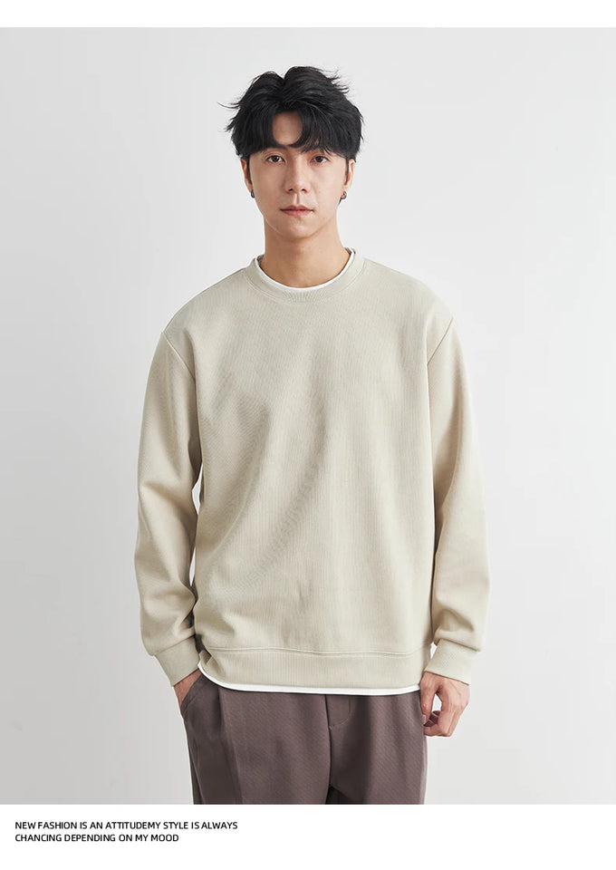 Men's Long Sleeve Casual Hoodie Loose Fit Round Neck White Top For Spring Autumn Versatile Sweatshirt Trendy Brand Men's Wear