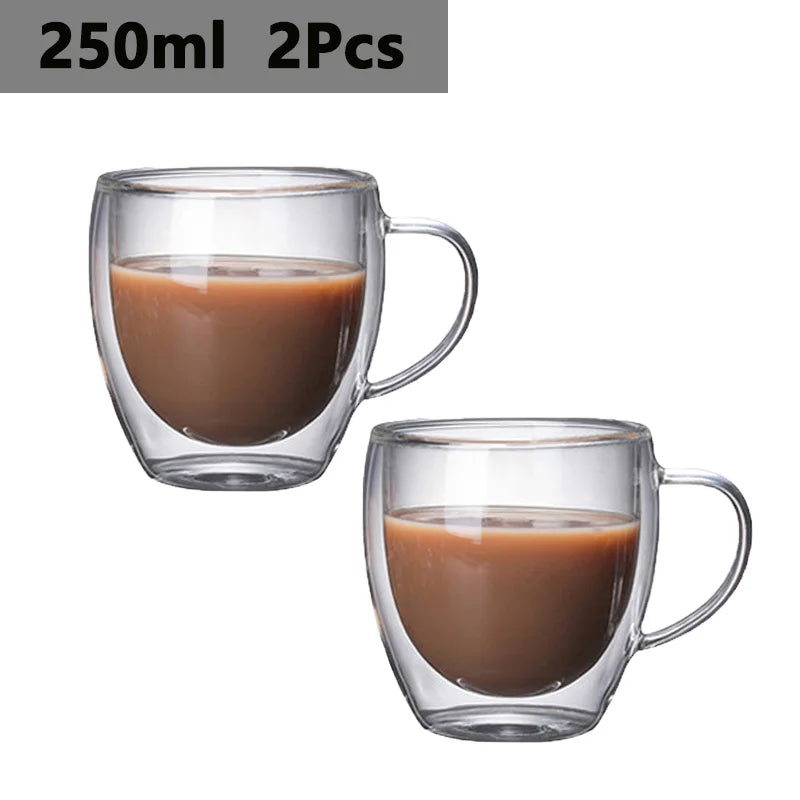 150/250/350/450ml Heat Resistant Double Wall Coffee Cup Transparent Glass Whiskey Tea Milk Cups Cold Beverage Wine Mug Drinkware