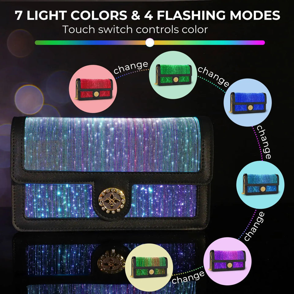 Colorful Luminous Square Bags For Woman LED Light Intelligent Touch Shoulder Bag Optical Fiber Fabric Crossbody Bag сумка
