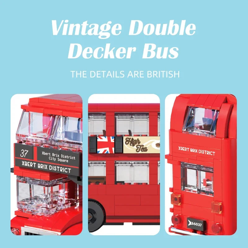 745PCS British Retro Double Decker Bus Model Building Blocks City Tour Bus Car Bricks Desktop Decoration Kids Toys Holiday Gifts