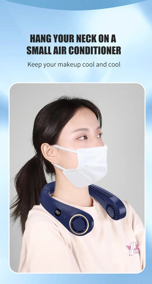 Mini Fan Silent Neck Hanging Fan Usb Portable Bladeless Rechargeable Led Digital Display Electric Air Cooler Summer Sports Fan