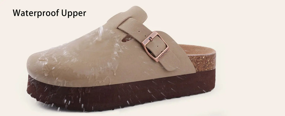Gacimy Women Fashion Thick Sole Leather Clogs Slippers Classic Women's Mules Cork Clogs Slipper Outdoor Deep Heels Shoes Sandal