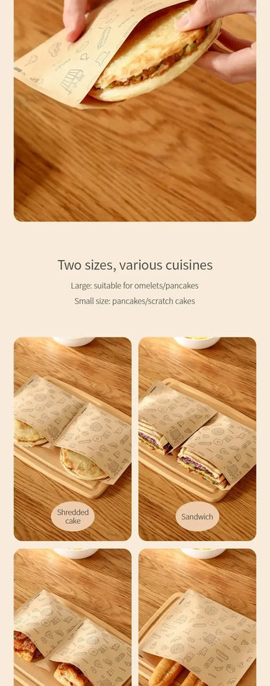 50PCS Greaseproof Paper Bag, Kraft Paper Bag, Food Packaging Bag, Disposable Packaging Baking Paper Kitchen Accessories