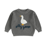 0-3T Toddler Baby Boy Girl Knit Sweater Silly Goose Embroidery Long Sleeve Knitted Sweatshirt Warm Fall Winter Clothes