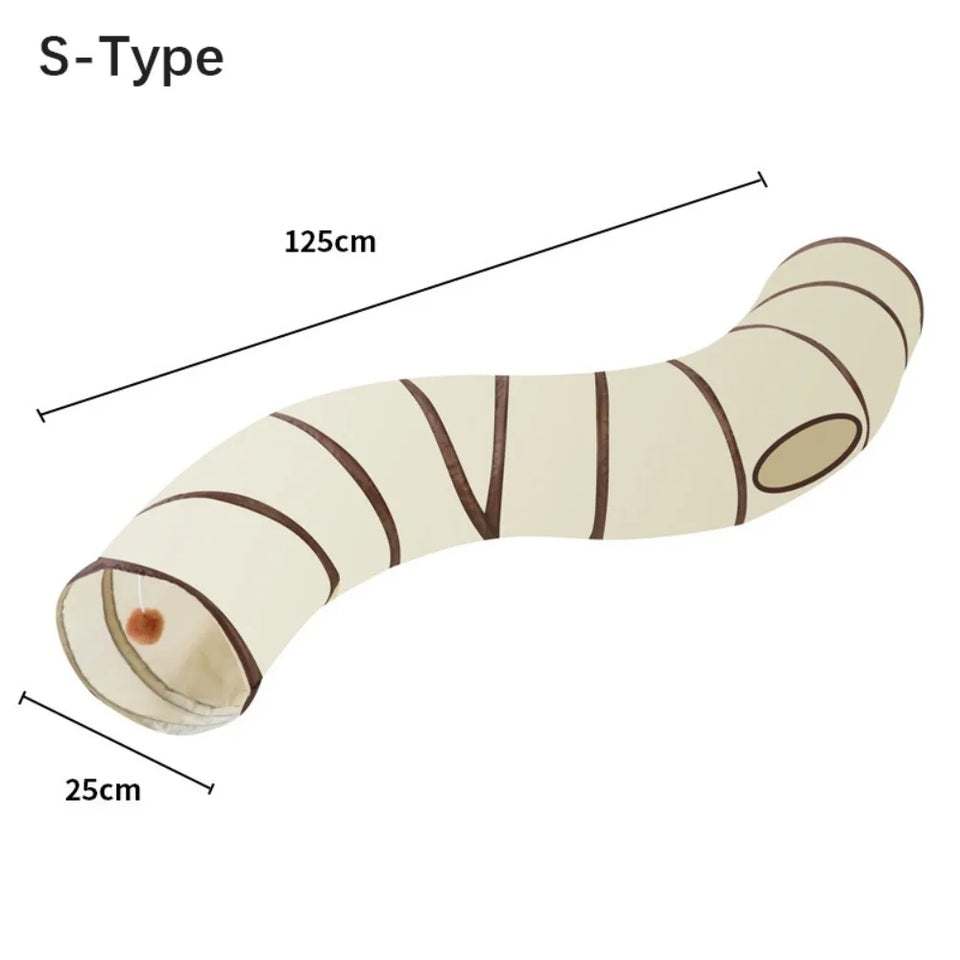 Fun Polyester+Steel Wire Cat Tunnel Tube Breathable Foldable Cat Nest Training Interactive Beige+Coffee Pet Fun Play Toy Cat