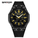 SANDA Top New 6283 Dual Display Multifunctional Student Electronic Watch Alarm Clock Night Light Waterproof Sports Student Watch
