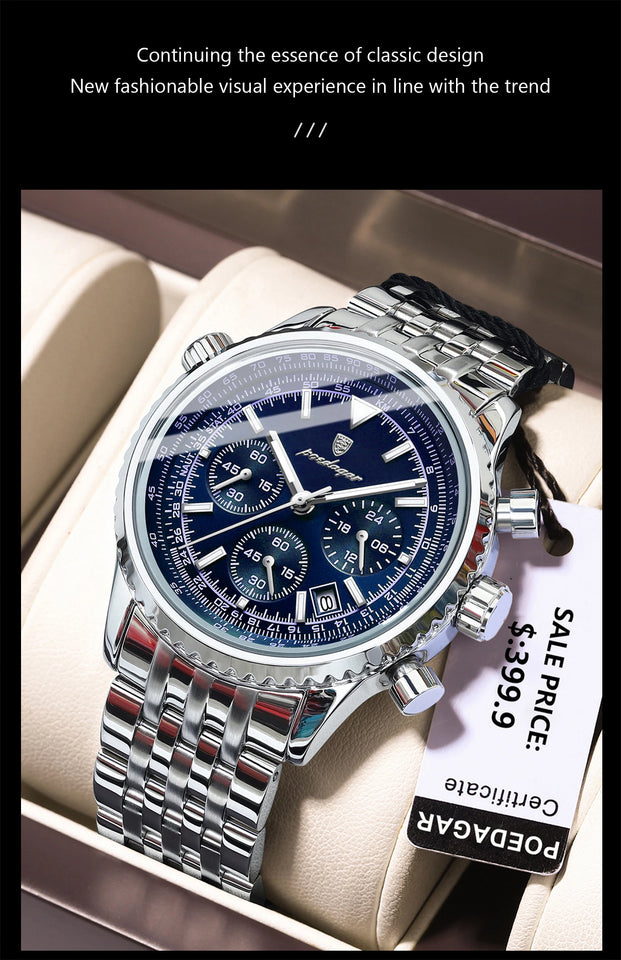 POEDAGAR Fashion Military Men's Watches Waterproof Luminous Date Chronograph Man Watch Stainless Steel Luxury Quartz Male Clock