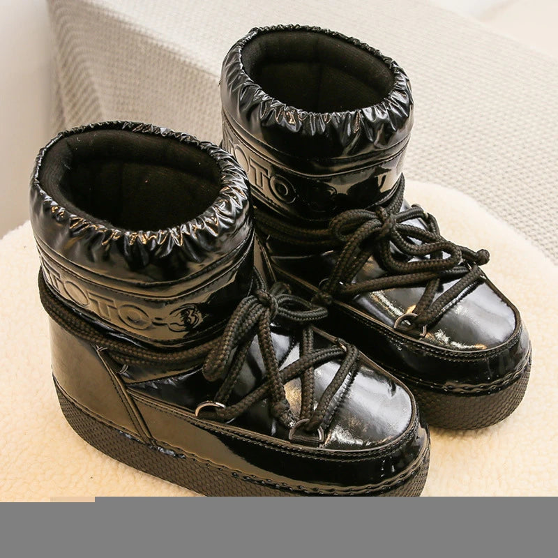 Ankle Boots Women Winter Genuine Leather Waterproof Platform Snow Boots For Warm Plush Non Slip Cotton Padded Shoes Size 34-41