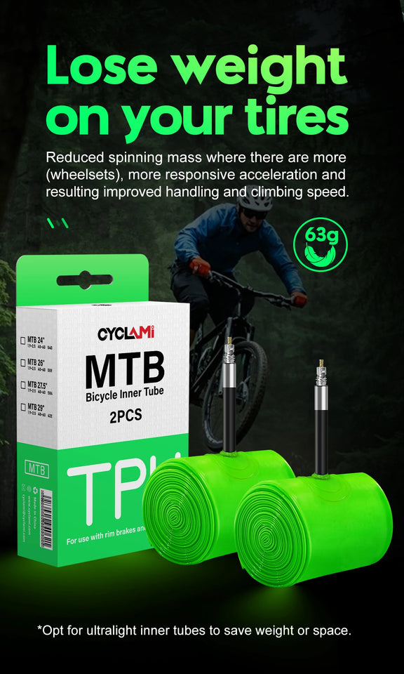 CYCLAMI Ultralight Bike Inner Tube 26 27.5 29 Inches MTB Bicycle TPU Material Tire 45mm French Valve Super Light Anti-Oxidation