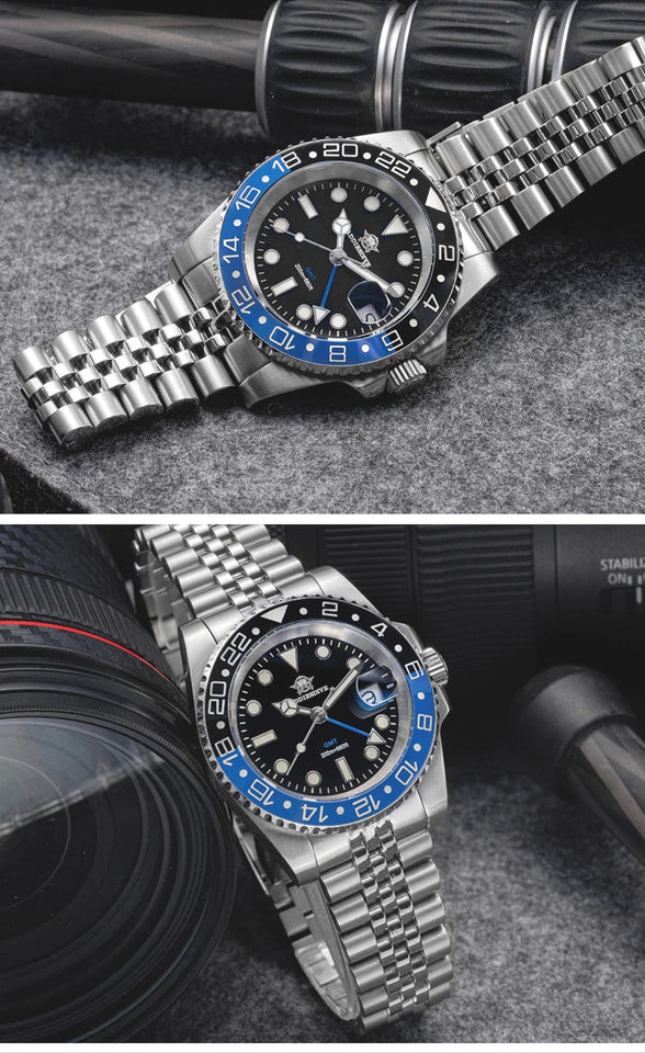 ADDIESDIVE Fashion GMT Watch for Men Super Luminous AD2050 Wristwatches Luxury Luminous 20Bar Diving Stainless Steel Man Watches