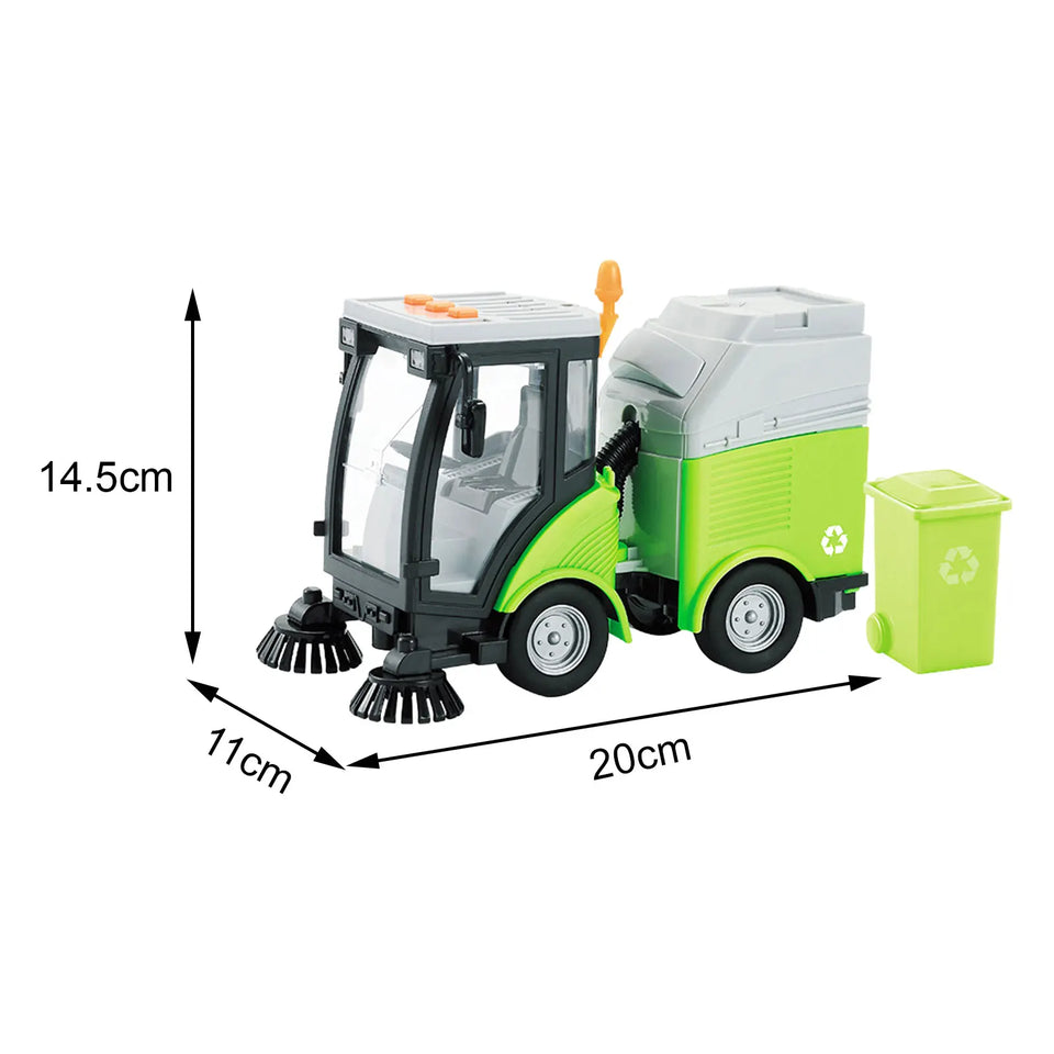 Friction Powered Wheels Vehicle Kids with Light and Sound Effects Removable Garbage Can 1/16 Street Sweeper Truck Birthday Gift
