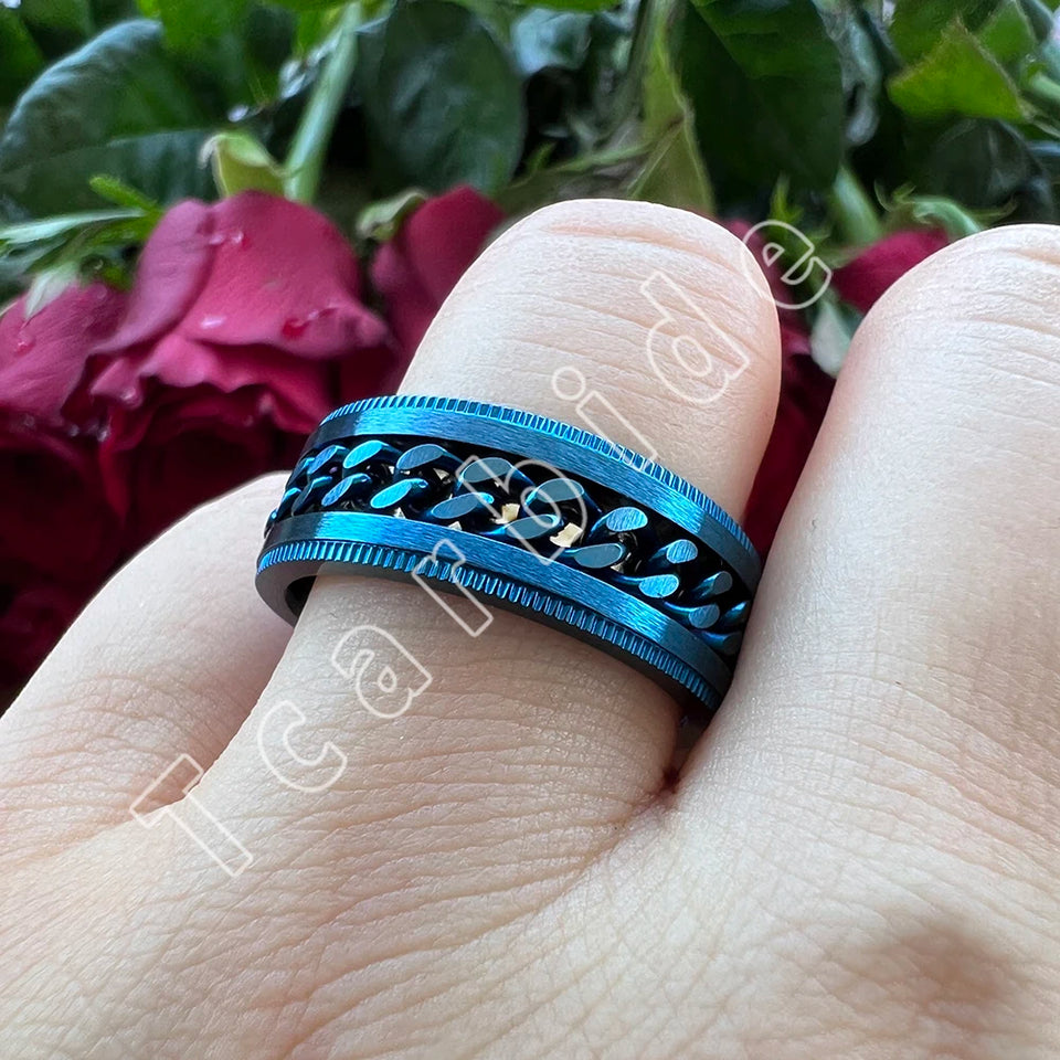 Dropshipping 8mm New Arrivals Men Women Stainless Steel Rotate Chain Ring Stepped Grooved Brushed Festival Fashion Gift Jewelry