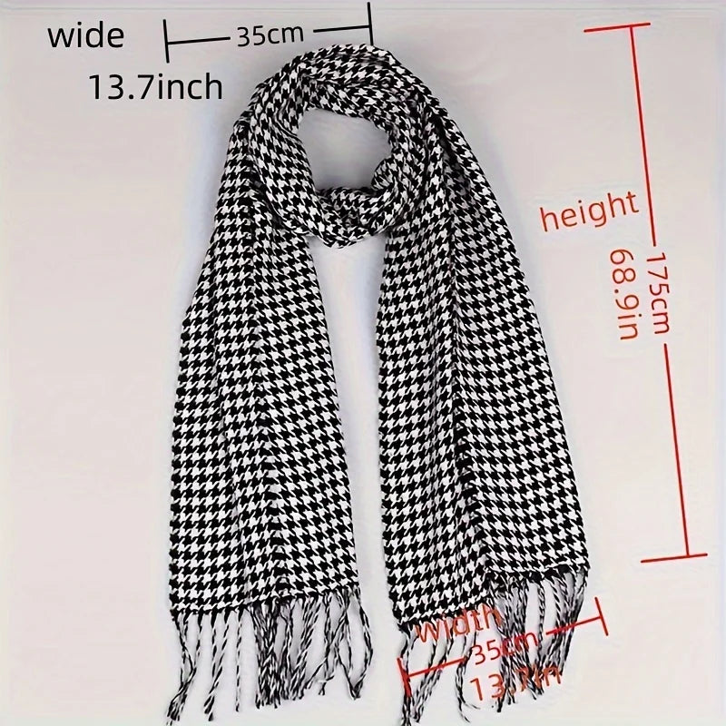 Winter Fashion Black White Plaid Scarf for Women Men Classic Warm Chunky Soft Cashmere Feel Scarves Match Overcoat Knitted Shawl