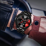 New Top Men Stainless Steel Watches Mens Car Wheel Hub Leather Quartz Watch For Male Military Sport Watch Relogio Masculino Hot