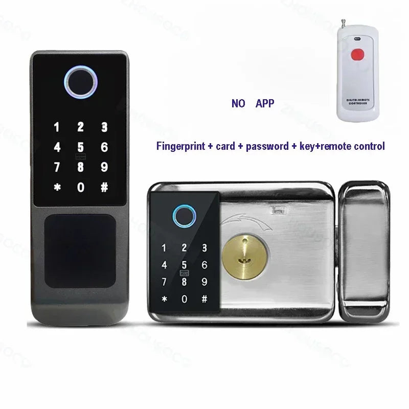 IP66 Waterproof Tuya Wifi Fingerprint Smart Door Lock Outdoor Gate TTLock Bluetooth Password Card Electronic Rim Lock For Home