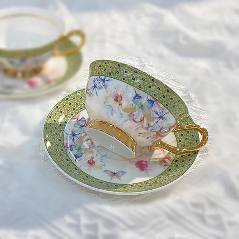 Classical Porcelain Cup&saucer 220ml Gold-plated Coffee Mug Water Mugs Dining Table Afternoon Tea Teacup Fruits Juice Cup