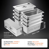SucceBuy 6/8Pack Hotel Pans 4/6-Inch Deep Steam Table Pans 1/6 1/3 Full Size Chafing Pan 201 Stainless Steel Catering Food Pan