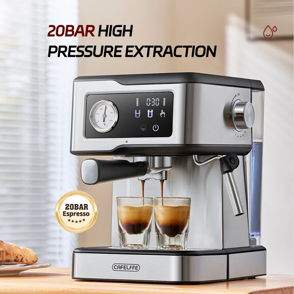 Cafelffe Espresso Coffee Machines Stainless Steel with Milk Frother Steam Wand Semi-Automatic Cappuccino maker 20Bar cafetera
