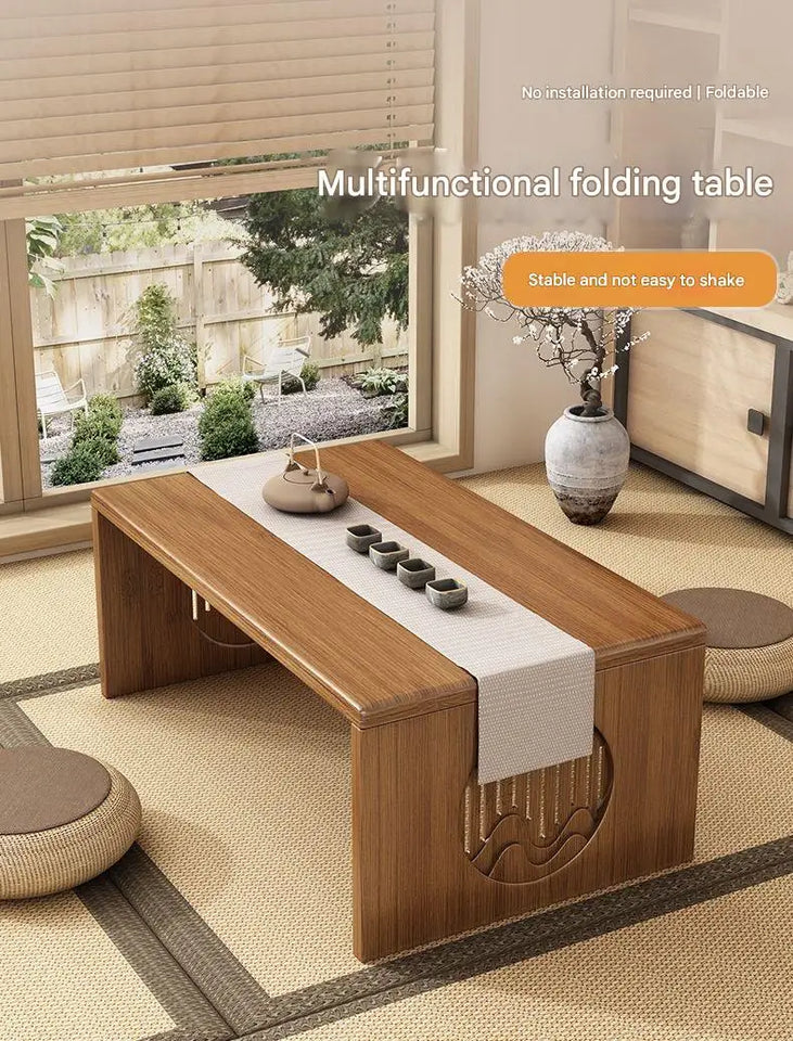 Japanese Style Pure Bamboo Foldable Coffee Table Real Wood Tatami Low Sitting Floor Mat Small Tea Table Window Seat Table