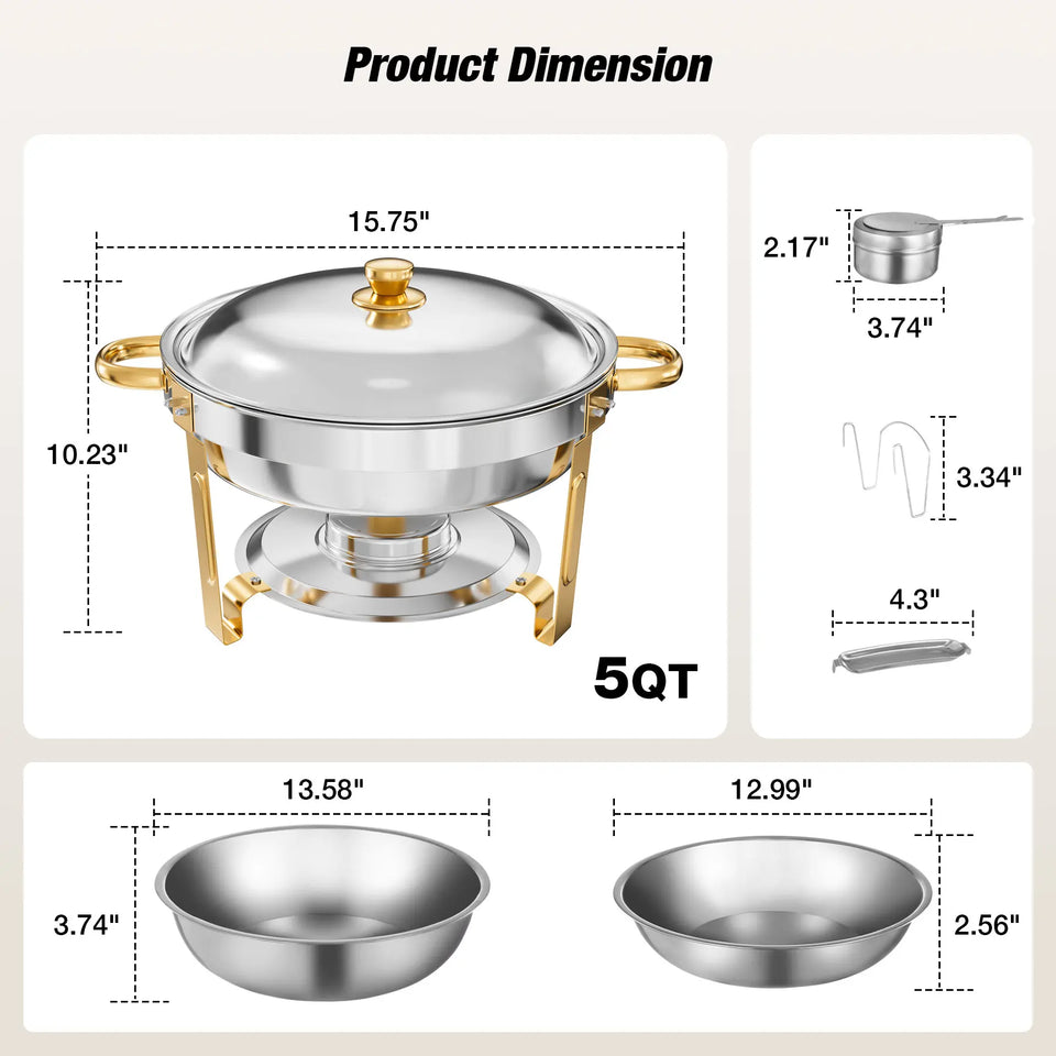 2/4 Pack Chafing Dish Buffet Stainless Steel Chafer Pan Round Catering Warmer w/Glass Lid for Party Banquet
