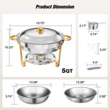 2/4 Pack Chafing Dish Buffet Stainless Steel Chafer Pan Round Catering Warmer w/Glass Lid for Party Banquet