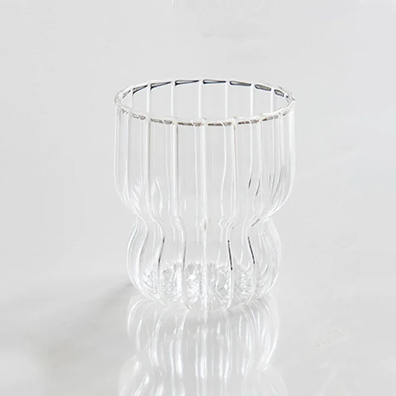 250ML Ins Iced Milk Coffee Glass Cups Ribbed Drinking Glasses Glassware for Cocktail Beer Soda Juice Home Bar Party Gift