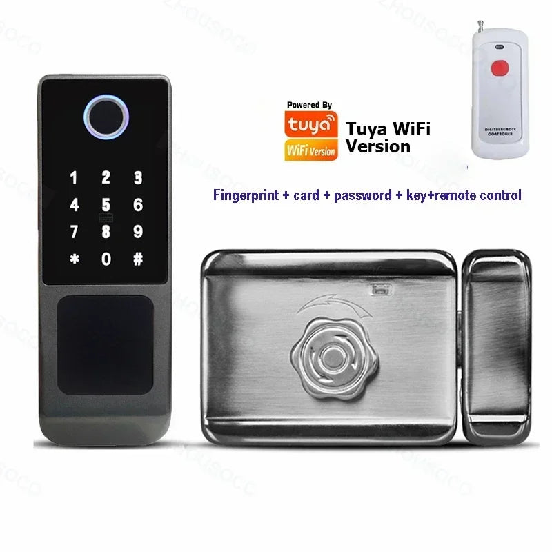 IP66 Waterproof Tuya Wifi Fingerprint Smart Door Lock Outdoor Gate TTLock Bluetooth Password Card Electronic Rim Lock For Home