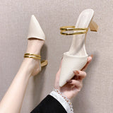 Summer Women's Fashion Pointed Sandals Elegant Temperament High Heeled Comfortable Color Blocked Slip on Half Slippers 2026